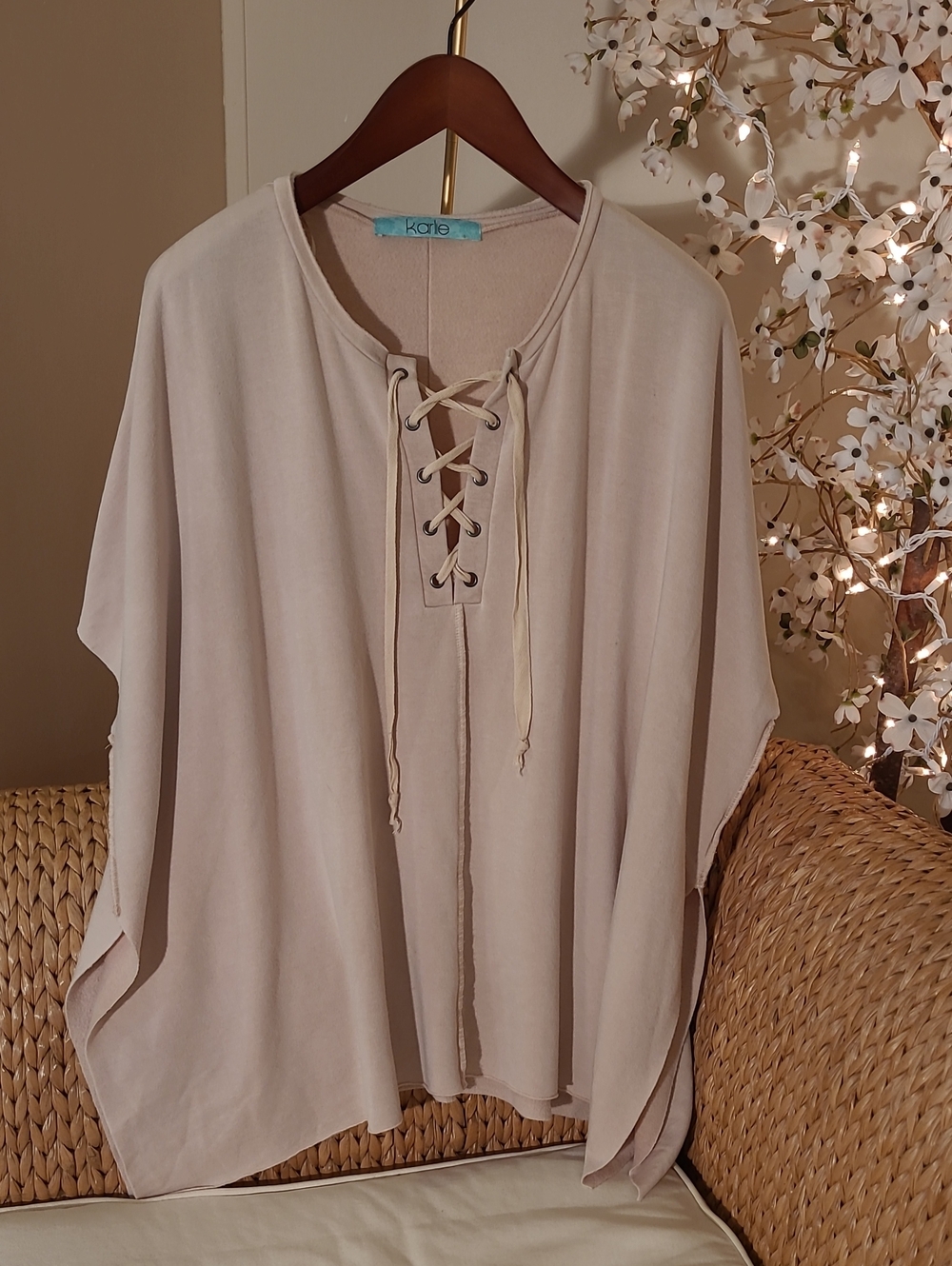 Karlie Lace-Up Cream Women’s Poncho Top